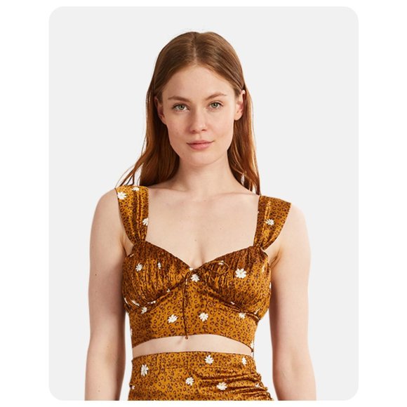 For Love And Lemons Tops - For Love & Lemons Tawney Cheetah & Floral Sleeveless Crop Top sz S